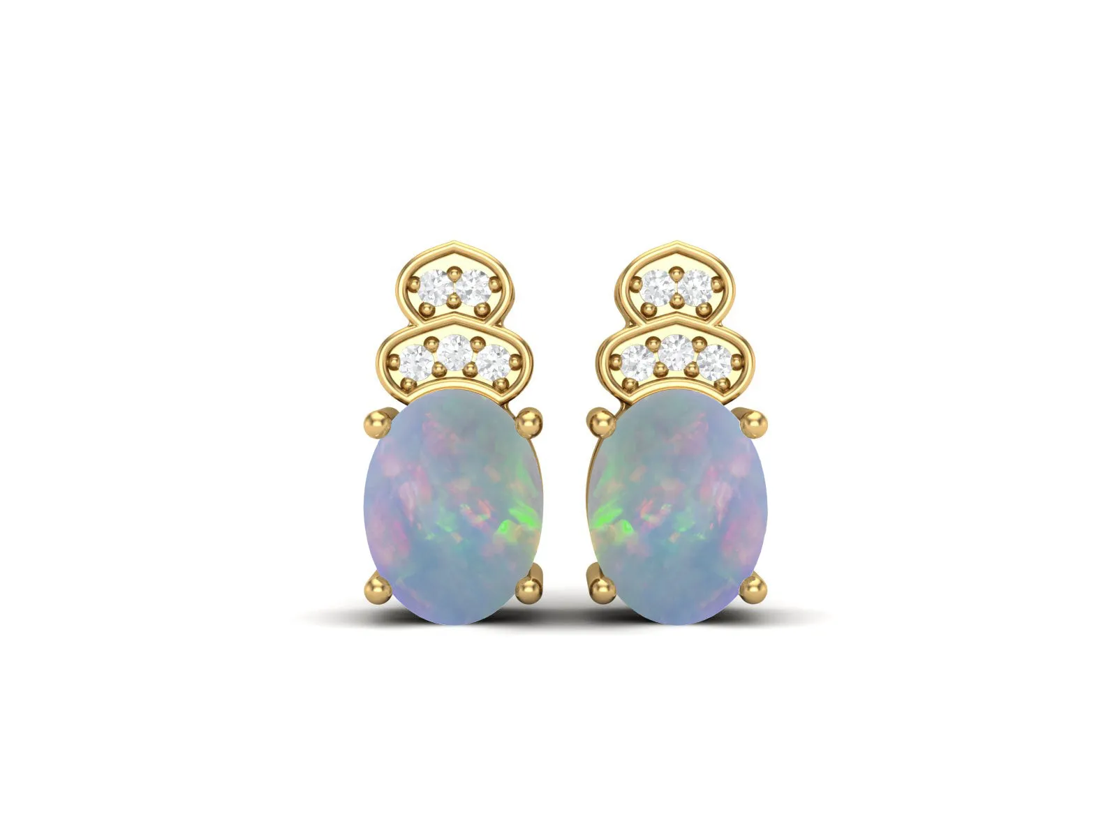 8x6mm Oval Shaped Opal Studs Earrings 925 Sterling Silver Earrings
