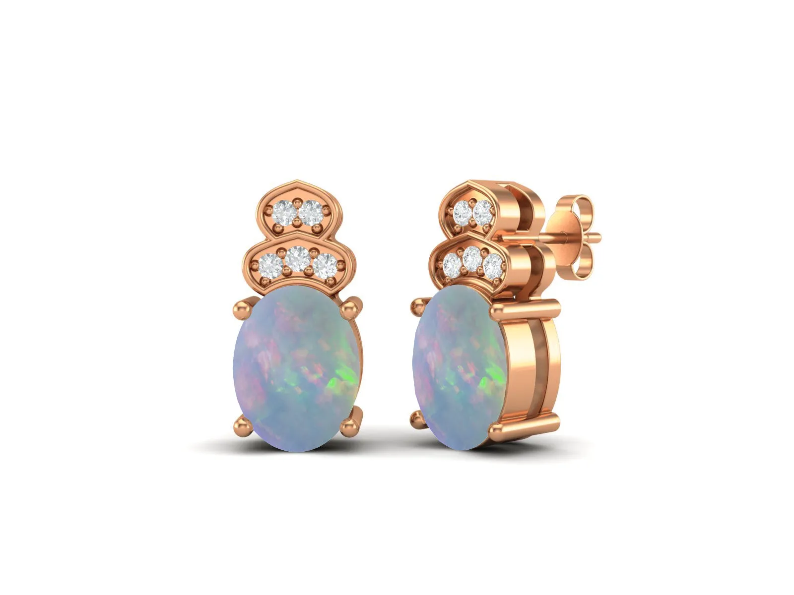 8x6mm Oval Shaped Opal Studs Earrings 925 Sterling Silver Earrings
