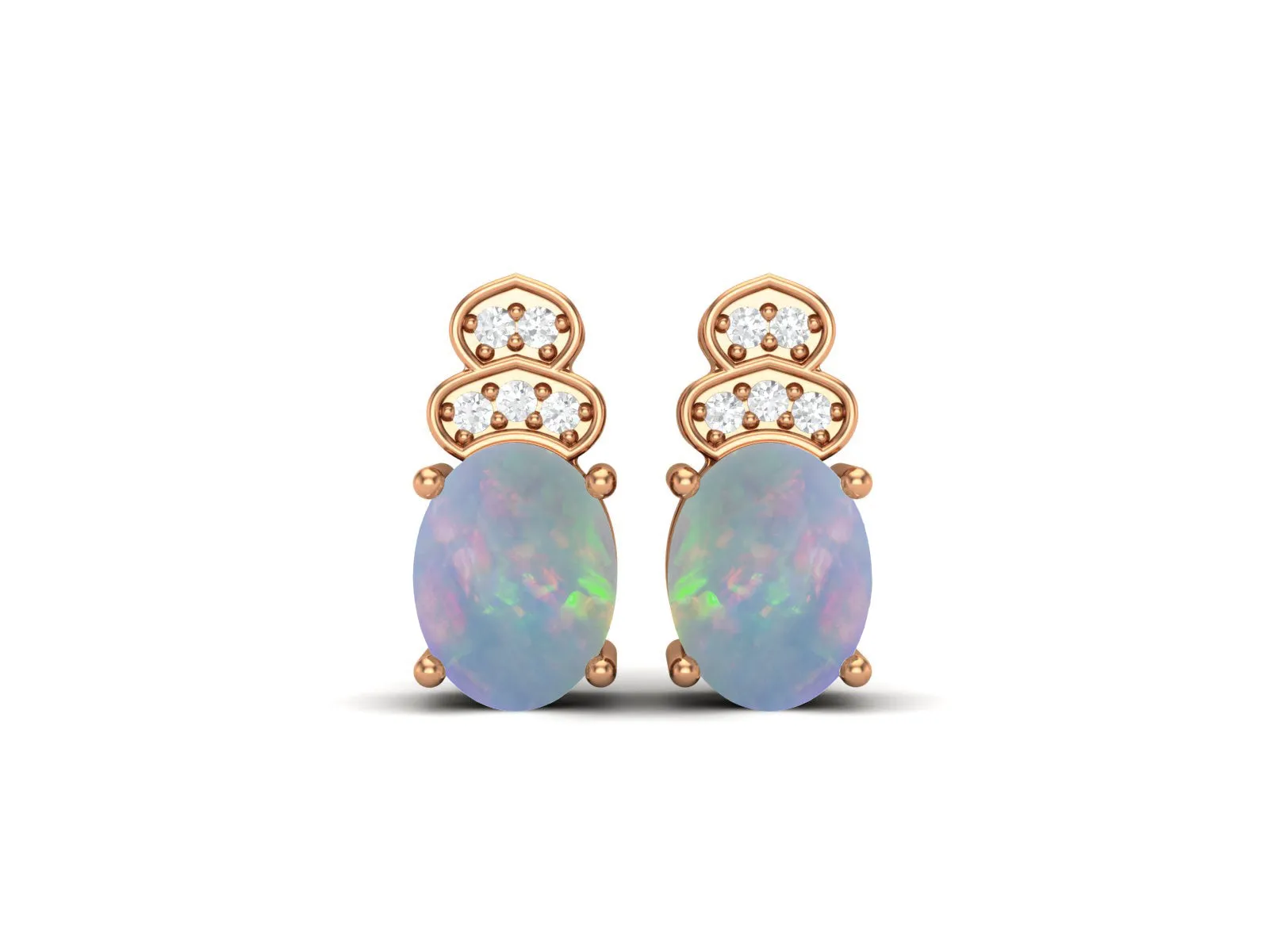 8x6mm Oval Shaped Opal Studs Earrings 925 Sterling Silver Earrings