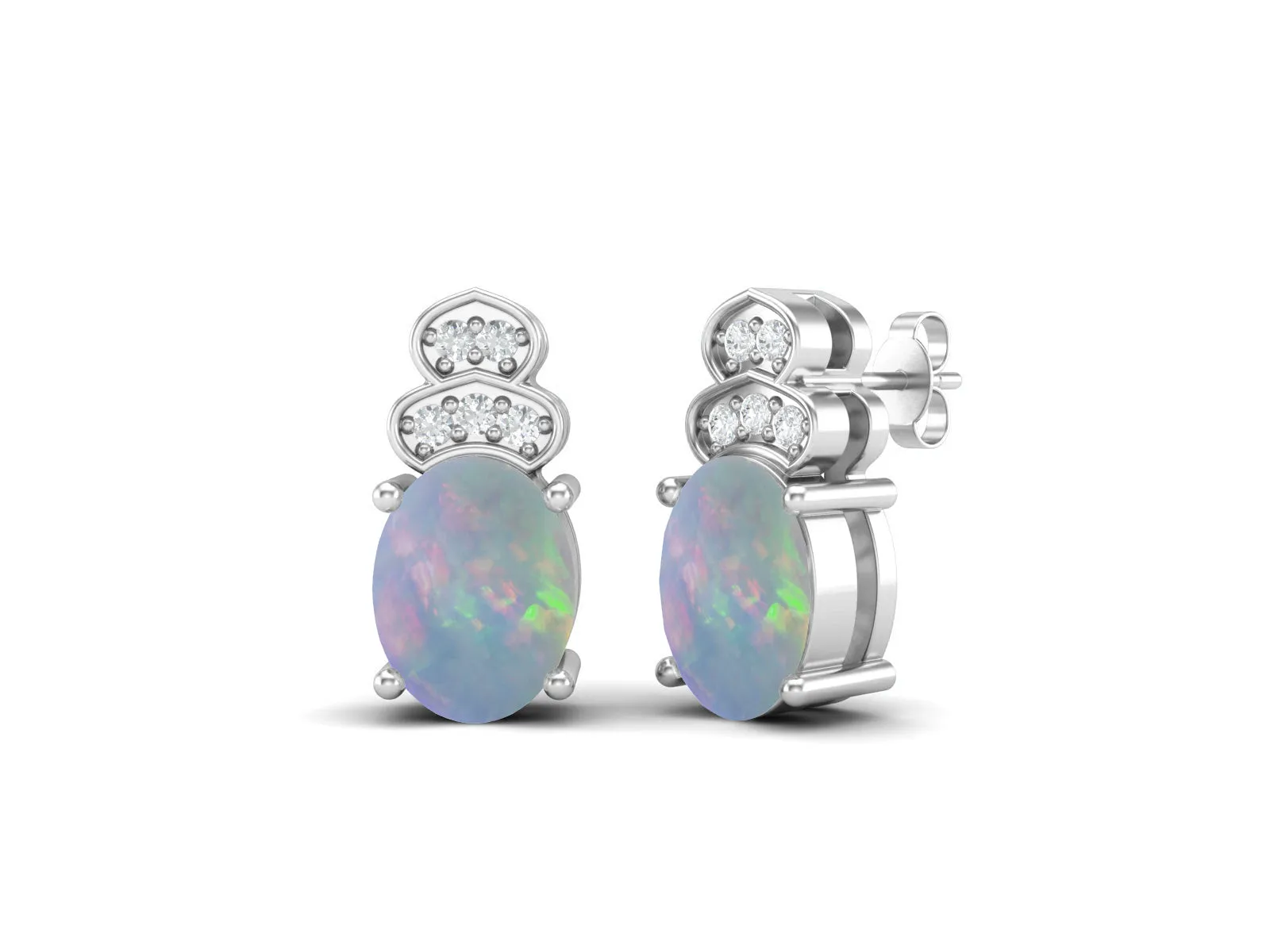 8x6mm Oval Shaped Opal Studs Earrings 925 Sterling Silver Earrings