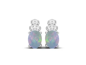 8x6mm Oval Shaped Opal Studs Earrings 925 Sterling Silver Earrings