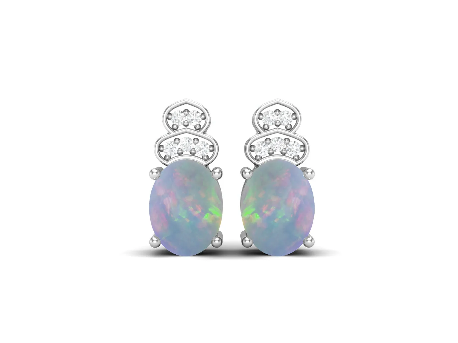 8x6mm Oval Shaped Opal Studs Earrings 925 Sterling Silver Earrings