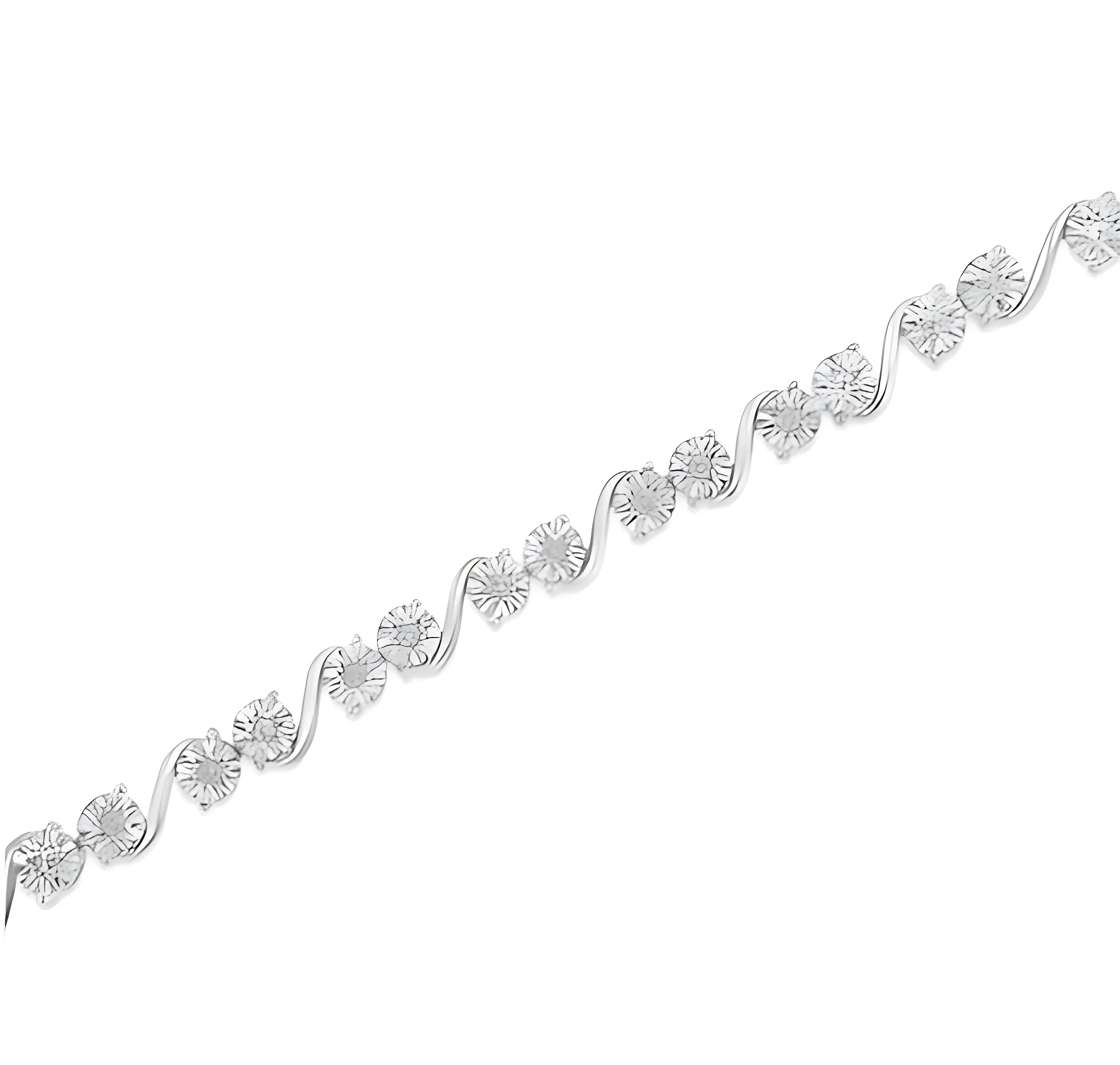 .925 Sterling Silver 1/10 Cttw Round Diamond "S" Link Miracle Plate Tennis Bracelet (I-J Color, I3 Clarity) - 7-1/4"
