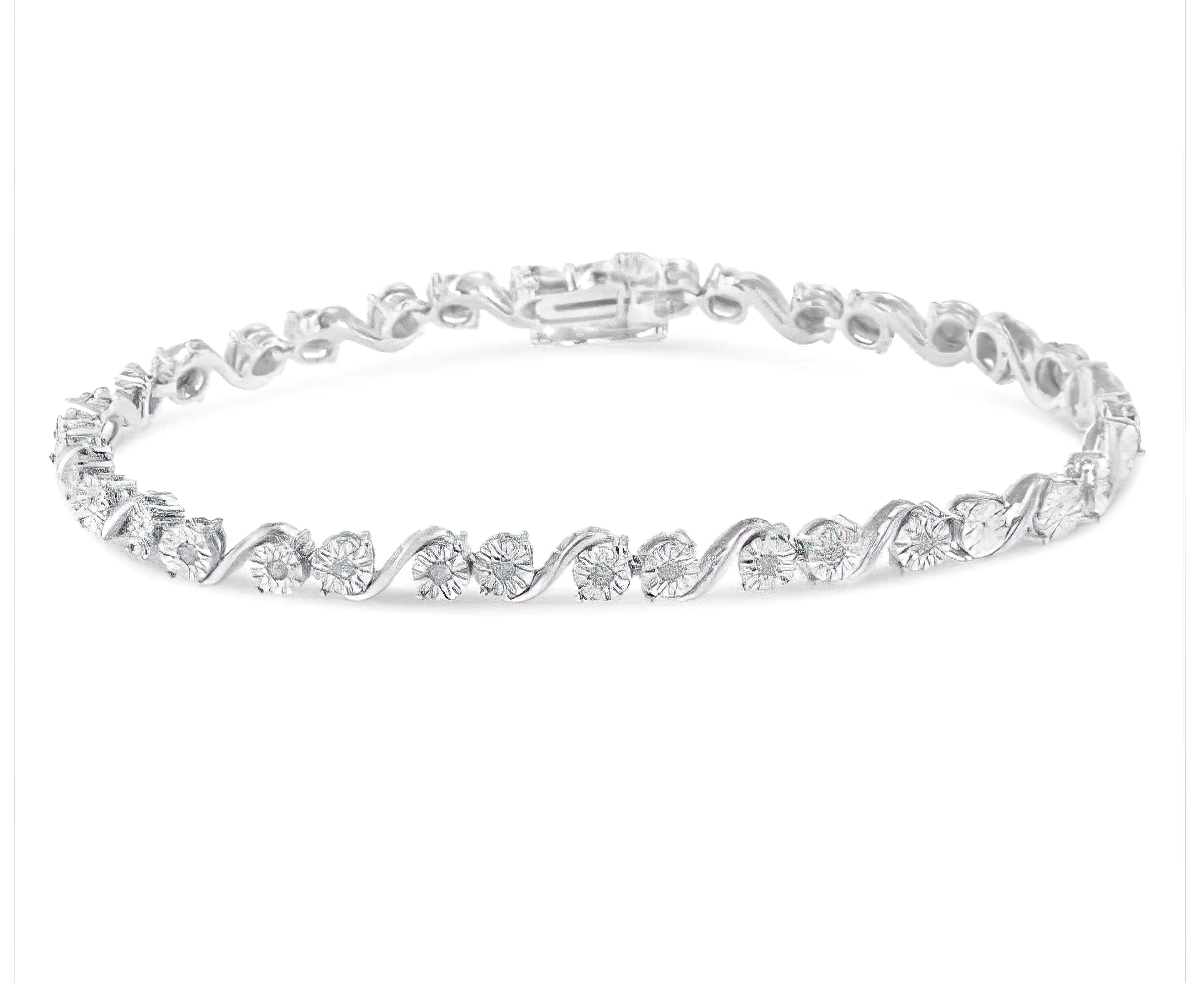 .925 Sterling Silver 1/10 Cttw Round Diamond "S" Link Miracle Plate Tennis Bracelet (I-J Color, I3 Clarity) - 7-1/4"