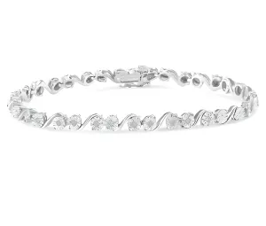 .925 Sterling Silver 1/10 Cttw Round Diamond "S" Link Miracle Plate Tennis Bracelet (I-J Color, I3 Clarity) - 7-1/4"