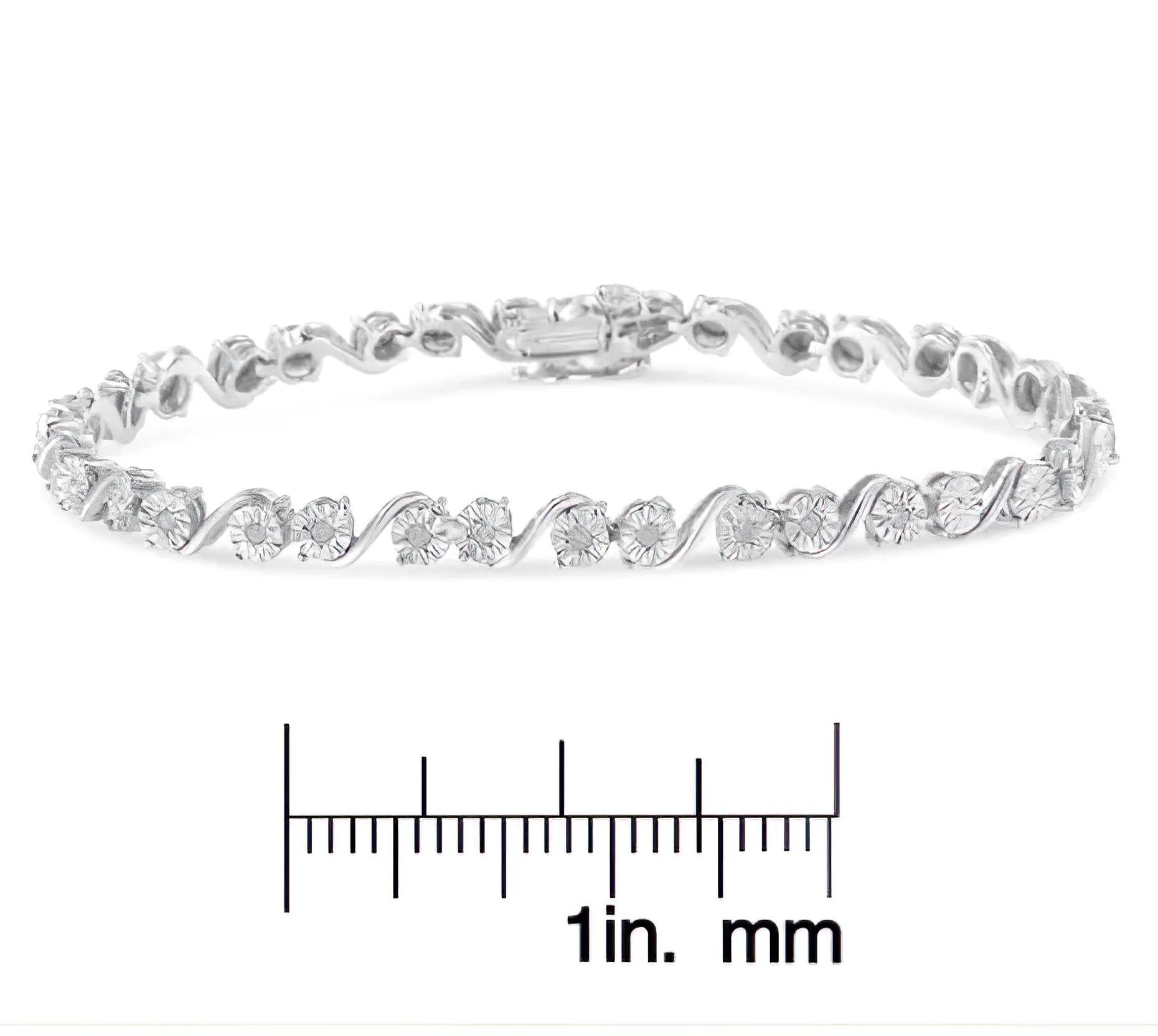 .925 Sterling Silver 1/10 Cttw Round Diamond "S" Link Miracle Plate Tennis Bracelet (I-J Color, I3 Clarity) - 7-1/4"