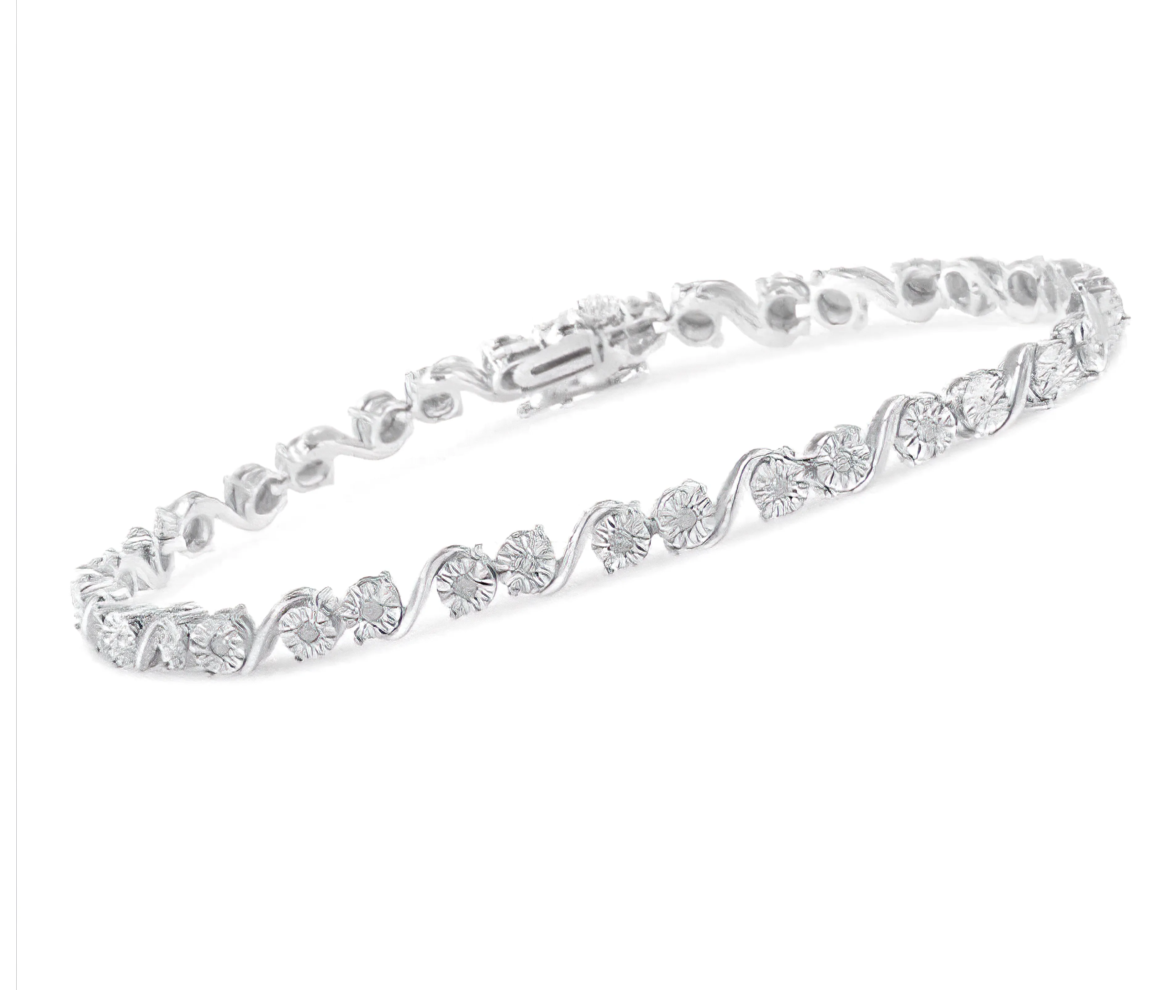 .925 Sterling Silver 1/10 Cttw Round Diamond "S" Link Miracle Plate Tennis Bracelet (I-J Color, I3 Clarity) - 7-1/4"