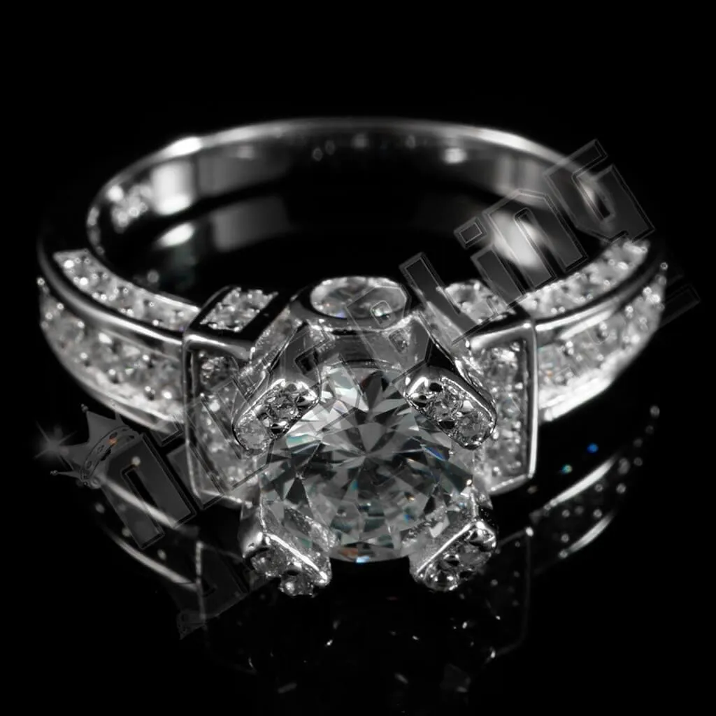 925 Sterling Silver 18k White Gold Accented Solitaire Ring