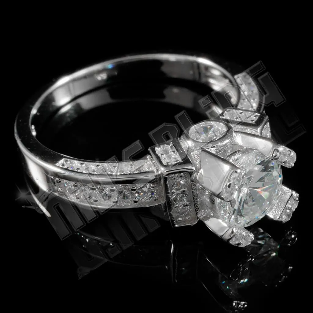 925 Sterling Silver 18k White Gold Accented Solitaire Ring