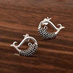 925 Sterling Silver Fish Earrings For Women Animal Studs Earrings Black Spinel Earrings