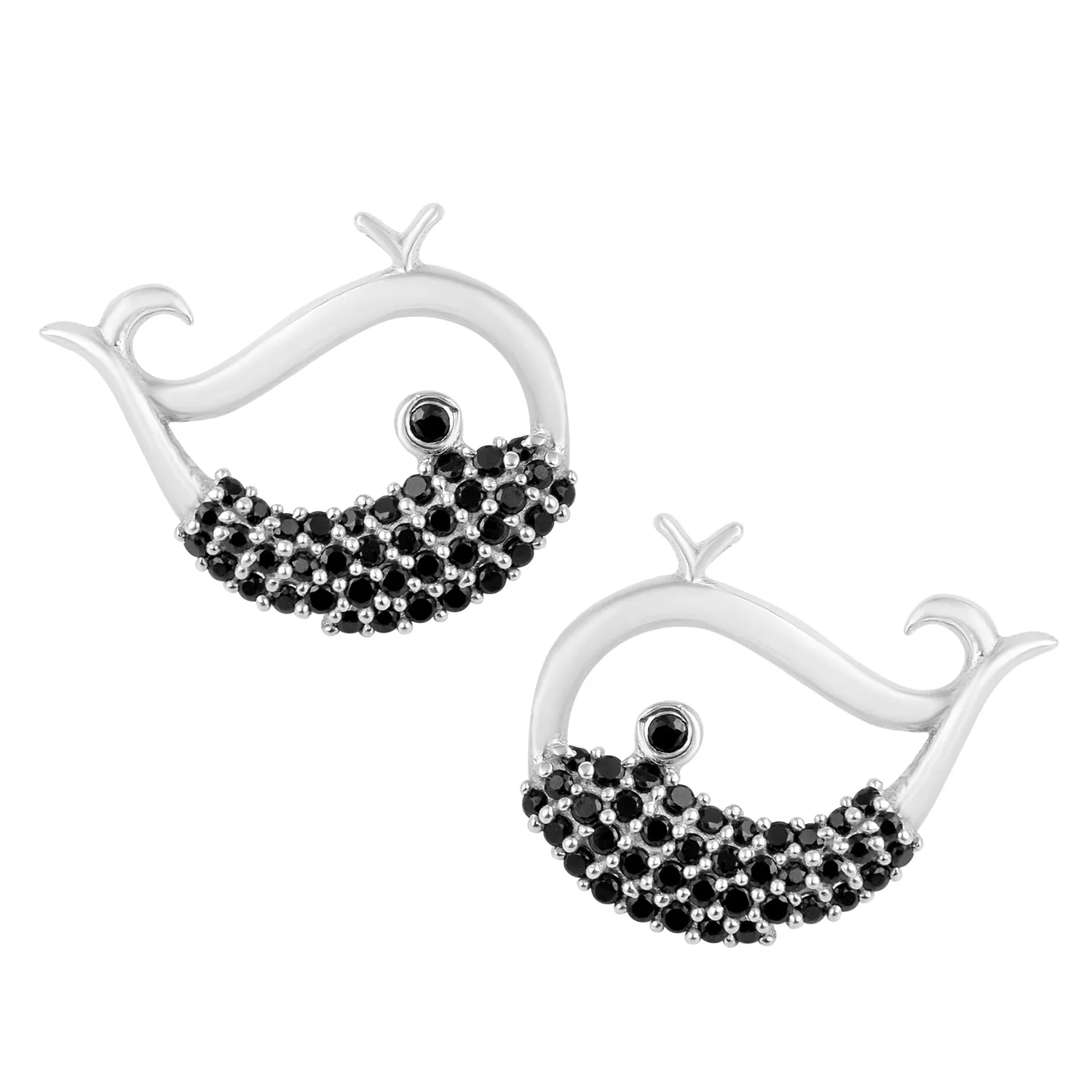 925 Sterling Silver Fish Earrings For Women Animal Studs Earrings Black Spinel Earrings