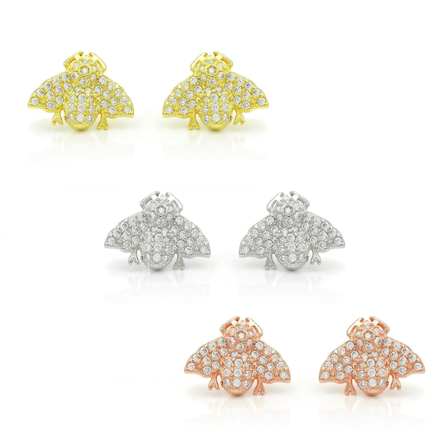 925 Sterling Silver Gold Plated Micro Pave Bumbleebee Minimalist Stud Earrings