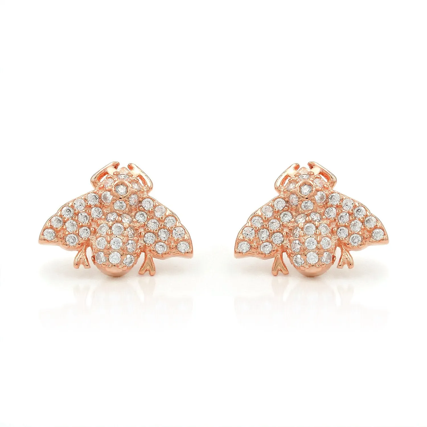 925 Sterling Silver Gold Plated Micro Pave Bumbleebee Minimalist Stud Earrings