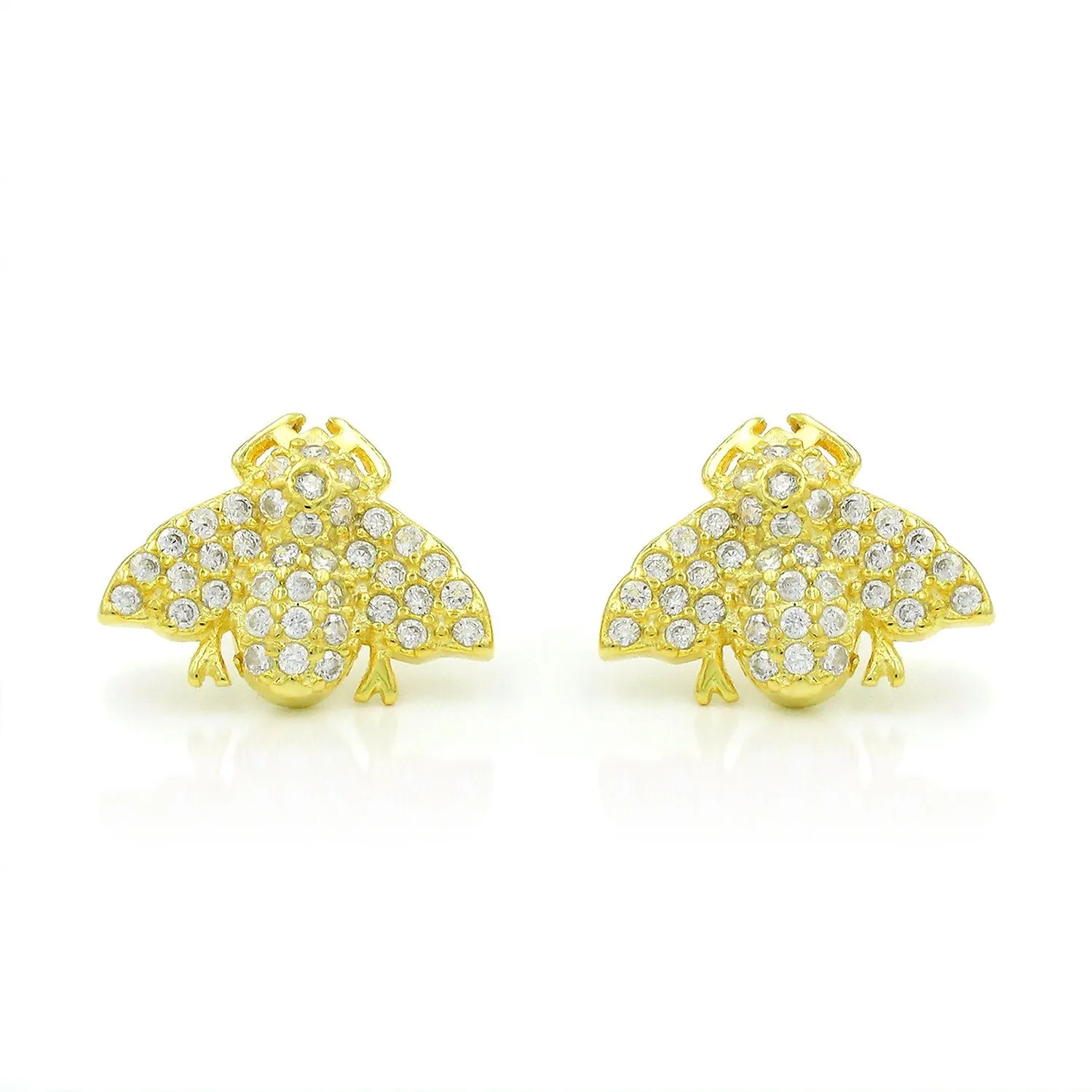 925 Sterling Silver Gold Plated Micro Pave Bumbleebee Minimalist Stud Earrings