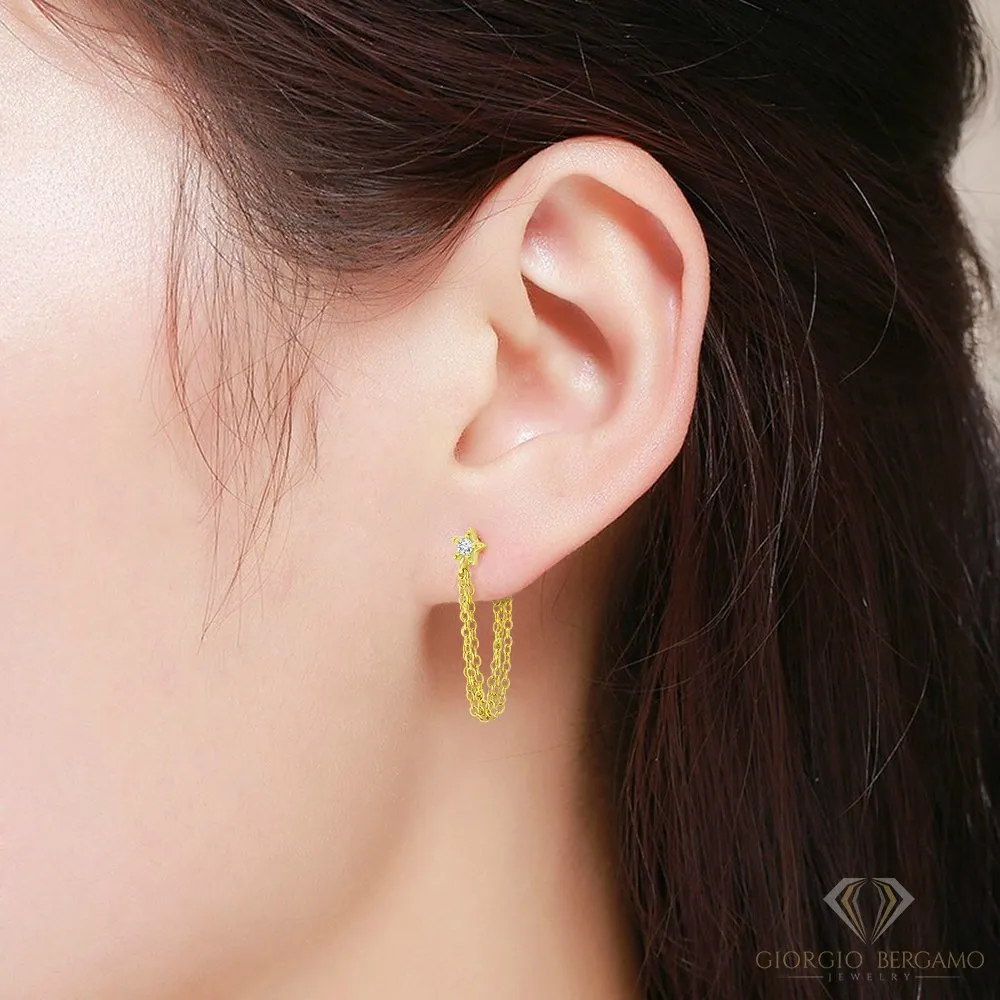 925 Sterling Silver Gold Plated Minimalist Star Chain Link Drop Earring