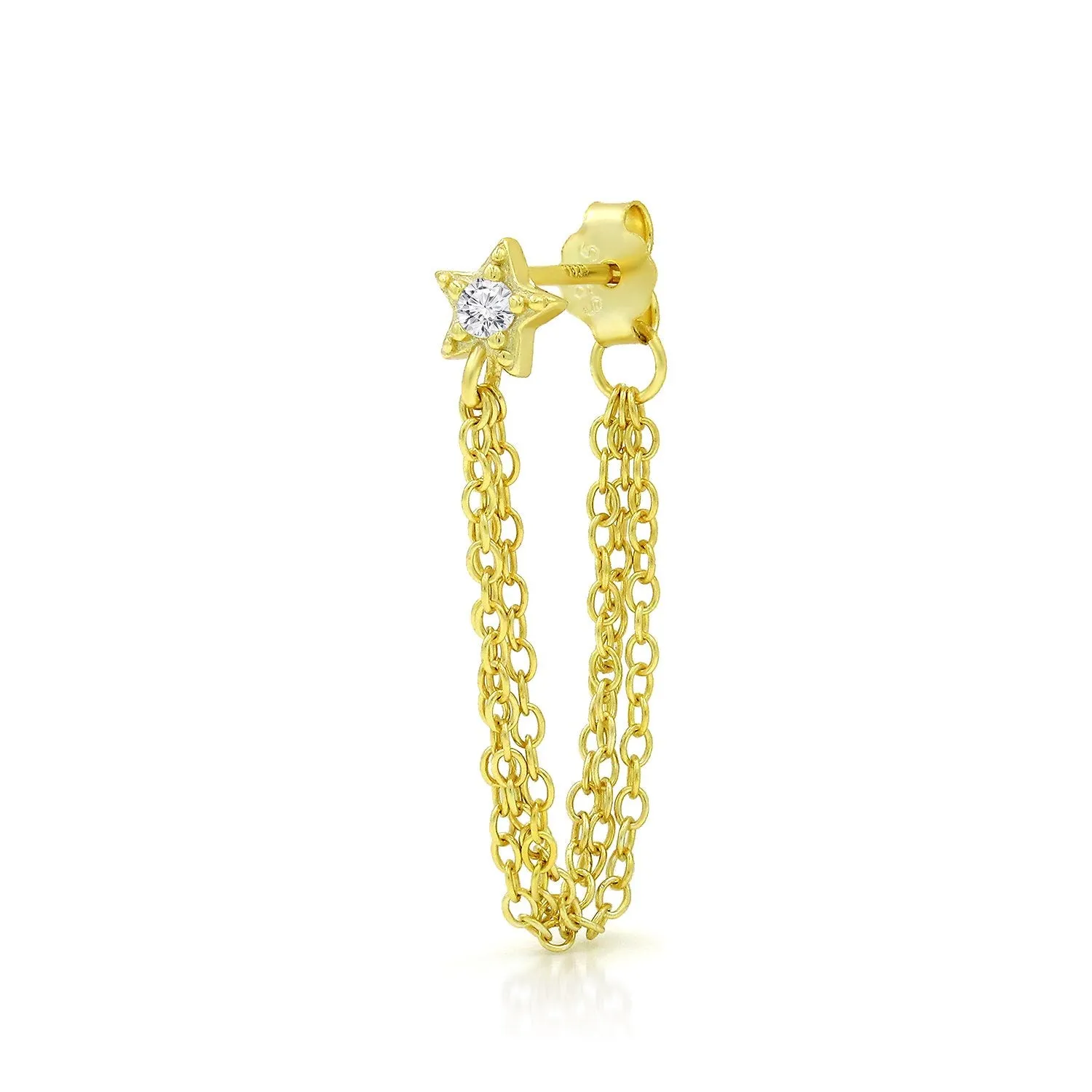 925 Sterling Silver Gold Plated Minimalist Star Chain Link Drop Earring