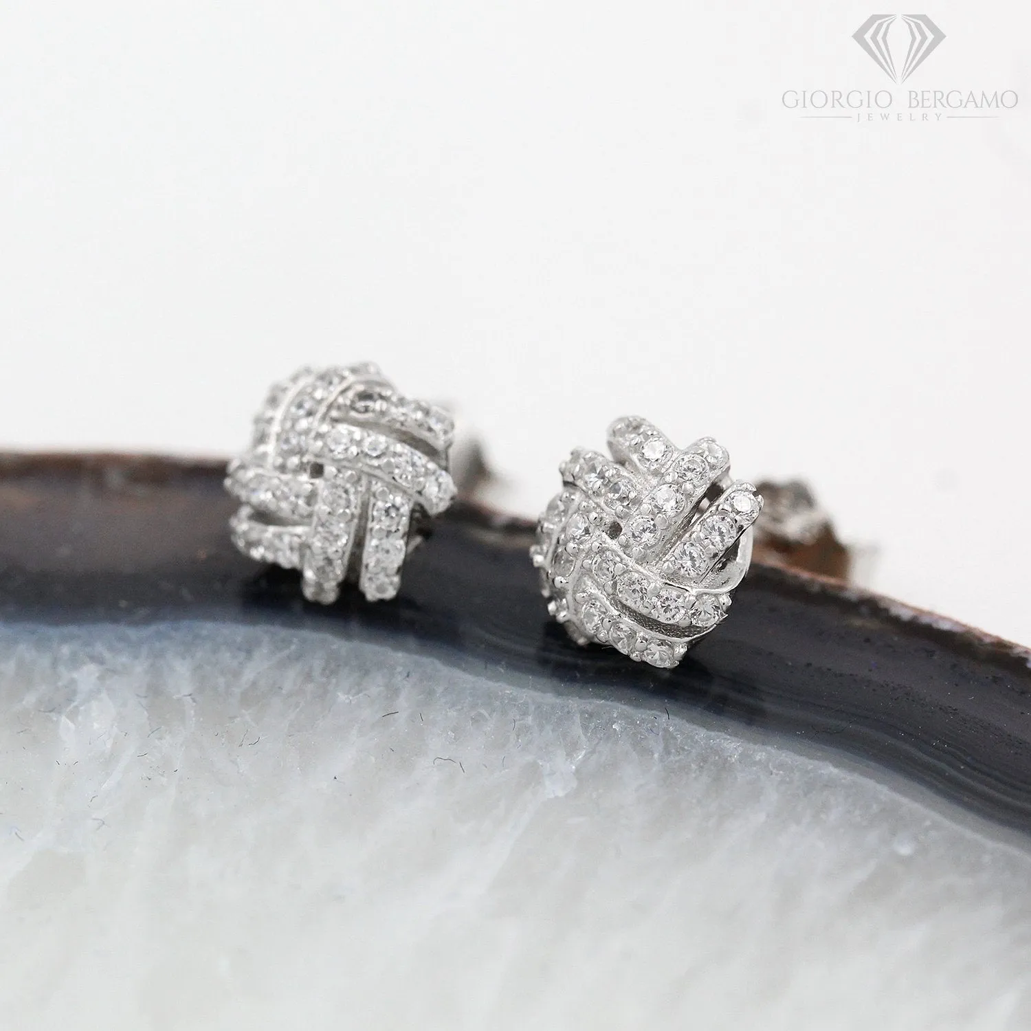 925 Sterling Silver Micro Pave Love Knot Stud Earring