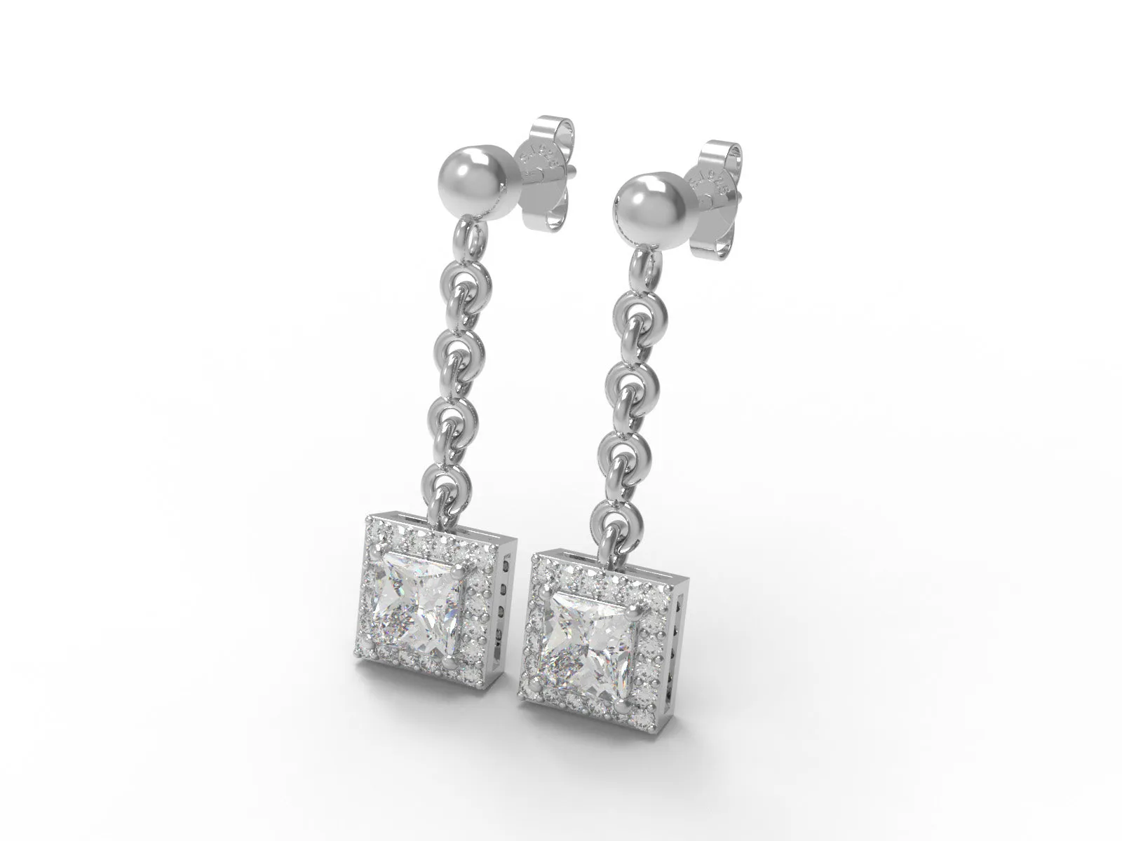 925 Sterling Silver Princess Cut Moissanite Solitaire Halo Dangle Women Earrings