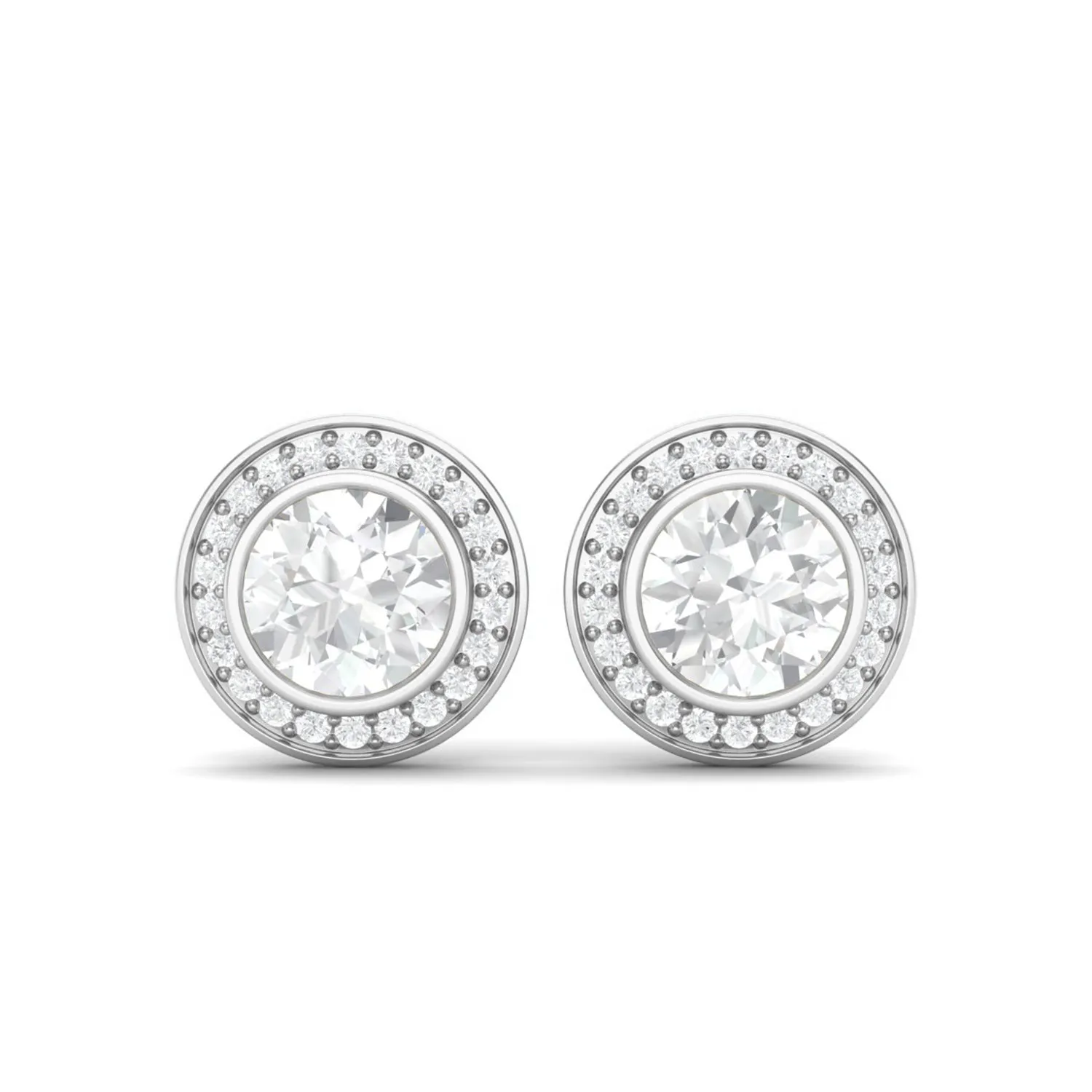 925 Sterling Silver Round Bezel Set Moissanite Minimalist Stud Women Earrings