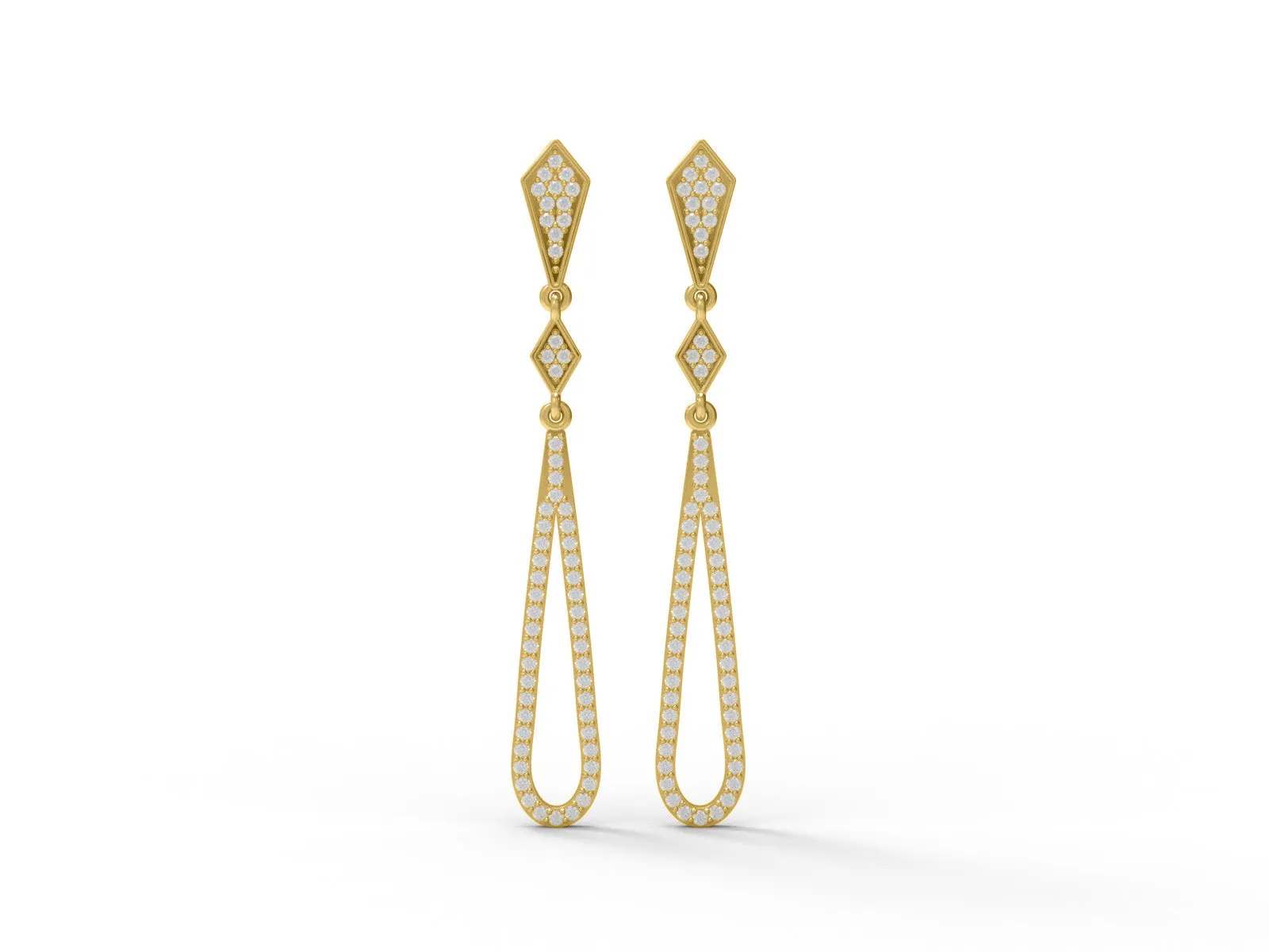 925 Sterling Silver Round Moissanite Long Dangle Geometric Design Women Earrings