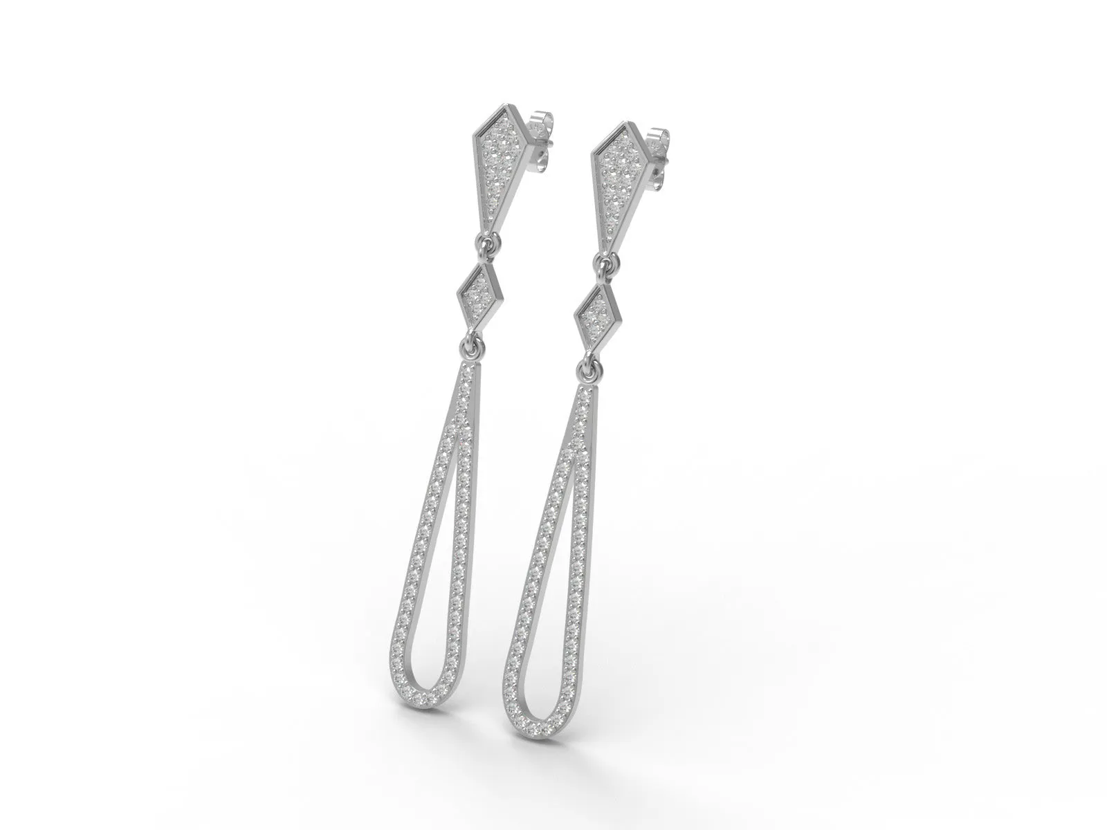 925 Sterling Silver Round Moissanite Long Dangle Geometric Design Women Earrings