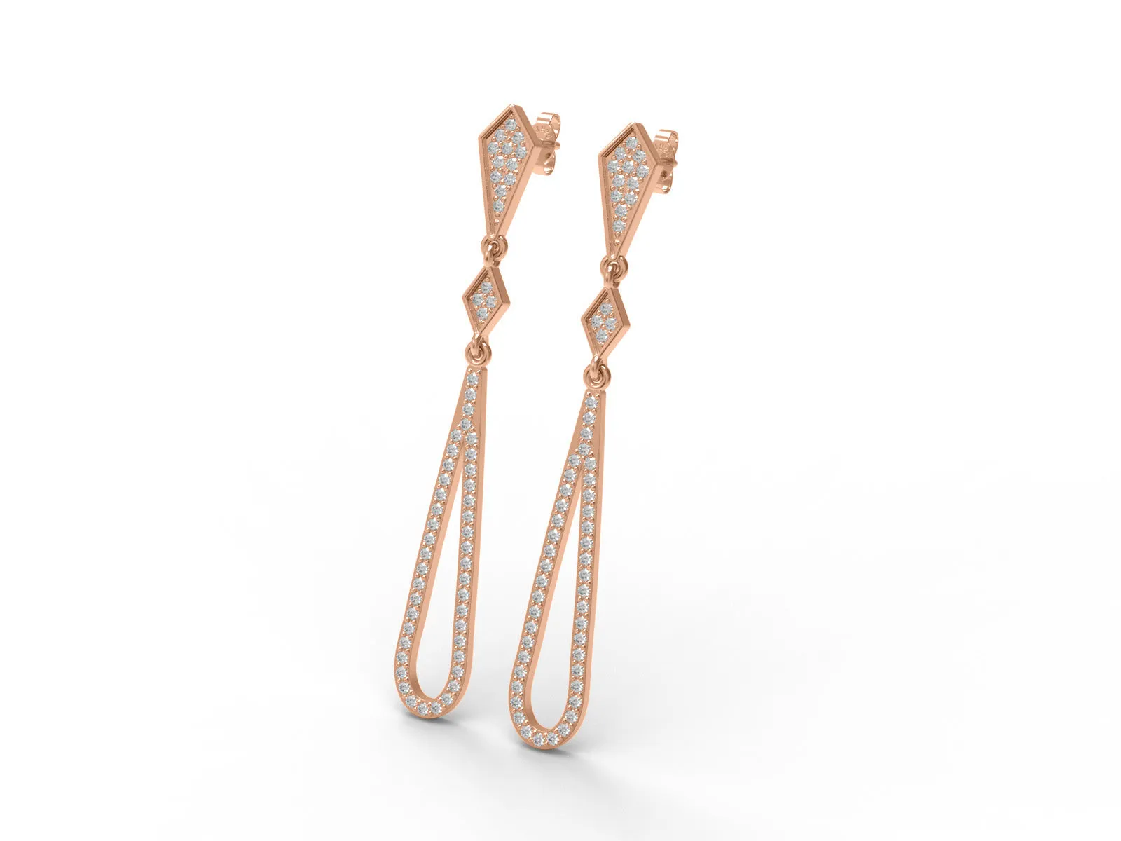 925 Sterling Silver Round Moissanite Long Dangle Geometric Design Women Earrings