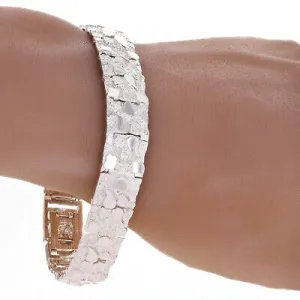 925 Sterling Silver Solid Nugget Bracelet Adjustable Link 7.5" 12.5mm 27 grams