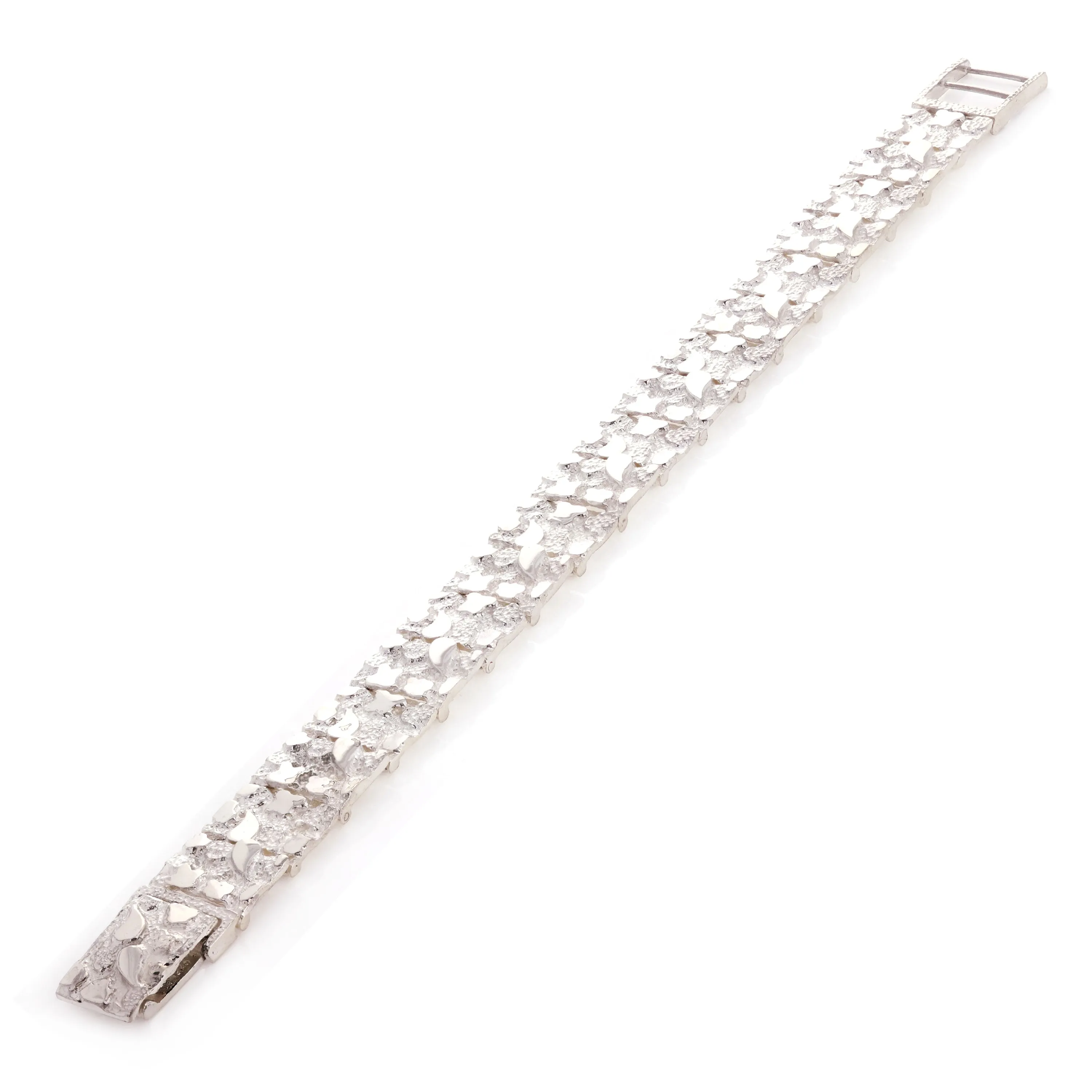925 Sterling Silver Solid Nugget Bracelet Adjustable Link 8" 15mm 34.8 grams