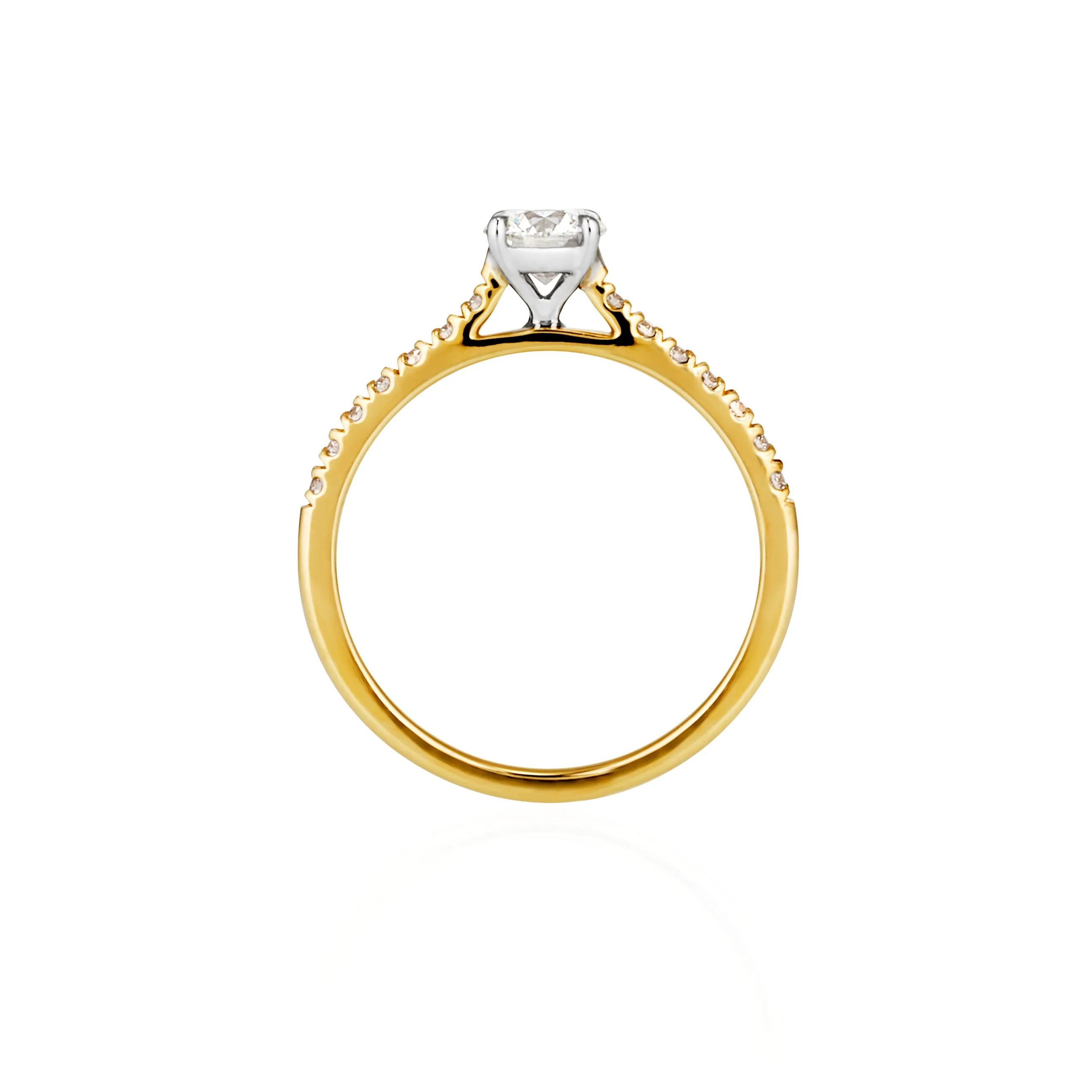9ct Yellow & White Gold Round Brilliant Lab Grown Diamond Engagement Ring with Shoulder Stones TDW= 0.70ct