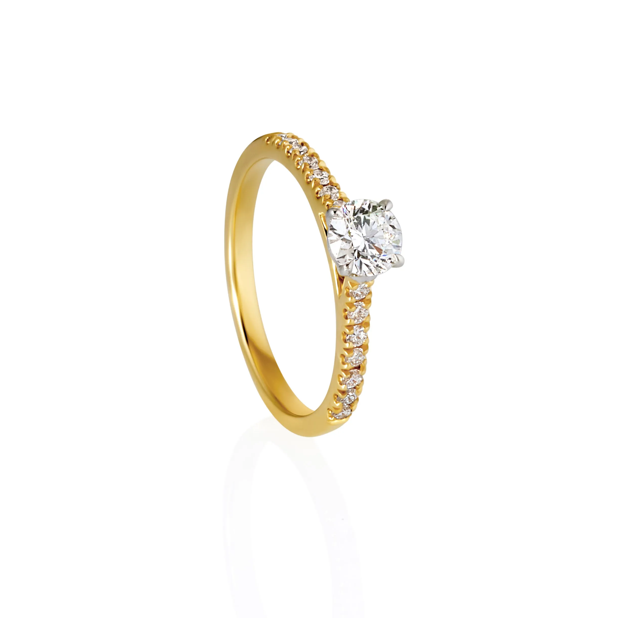 9ct Yellow & White Gold Round Brilliant Lab Grown Diamond Engagement Ring with Shoulder Stones TDW= 0.70ct