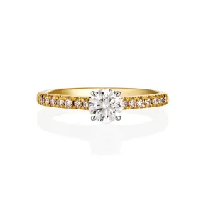 9ct Yellow & White Gold Round Brilliant Lab Grown Diamond Engagement Ring with Shoulder Stones TDW= 0.70ct