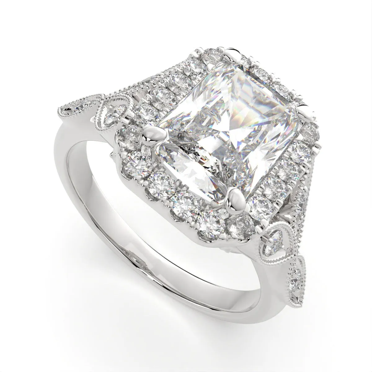 Ada Radiant Cut Halo Pave Engagement Ring Setting
