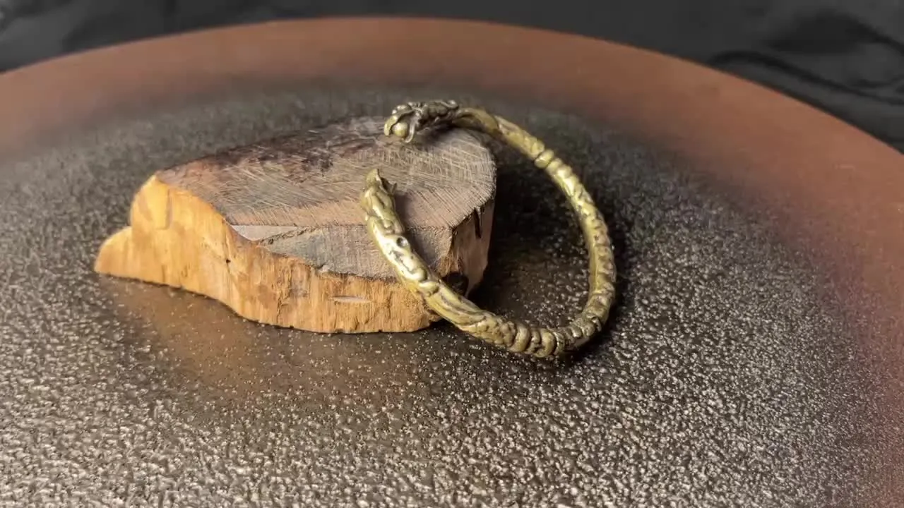 Adjustable Brass Dragon Head Cuff Bangle Vintage Gothic Style Intricate P