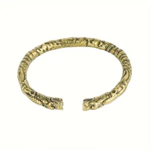 Adjustable Brass Dragon Head Cuff Bangle Vintage Gothic Style Intricate P