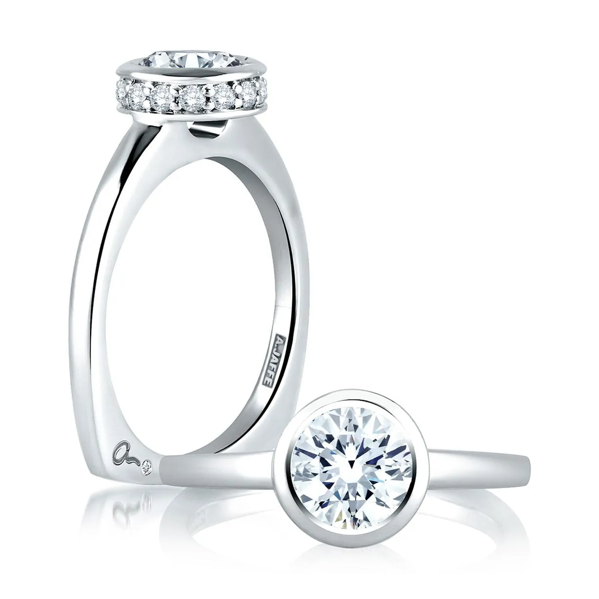 A.Jaffe Engagement Rings Round Halo Bezel Center Set Engagement Ring MES057/121