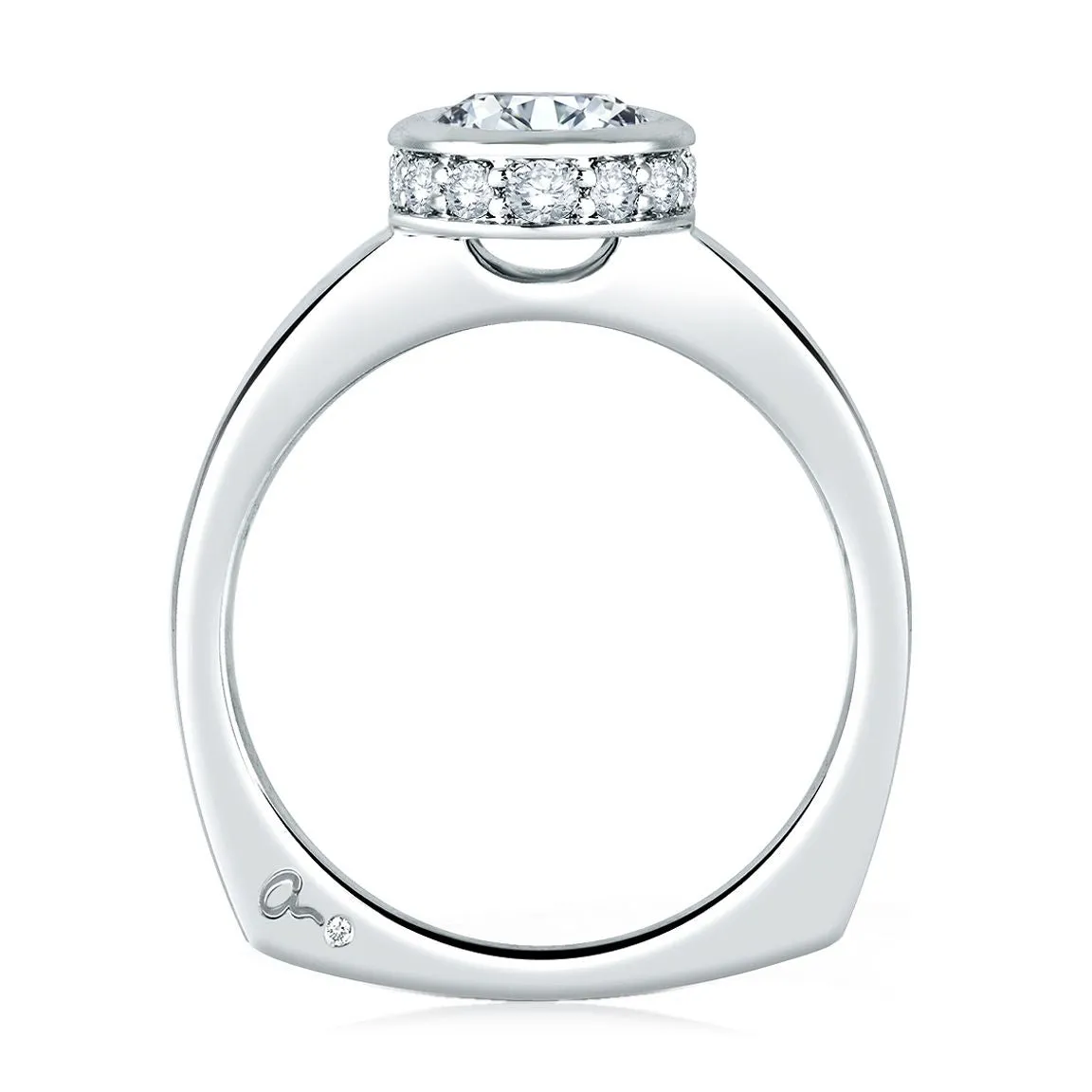 A.Jaffe Engagement Rings Round Halo Bezel Center Set Engagement Ring MES057/121