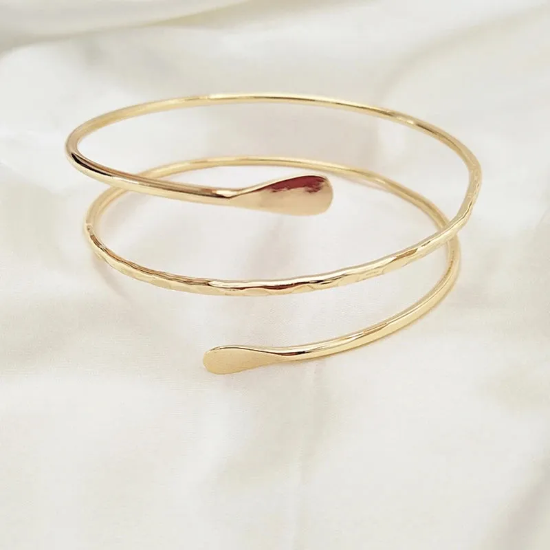 Alloy Spiral Armband Swirl Upper Arm Cuff Armlet Bangle Bracelet Egyptian Costume Accessory for Women Gold Silver Color