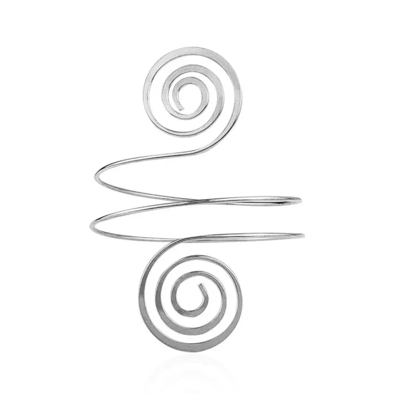 Alloy Spiral Armband Swirl Upper Arm Cuff Armlet Bangle Bracelet Egyptian Costume Accessory for Women Gold Silver Color