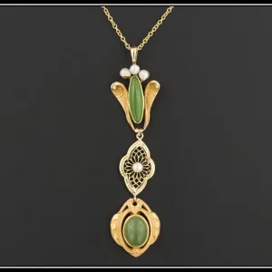 Antique Chrysoprase & Pearl Pendant With Optional 10k Chain | Antique Pin Conversion Pendant