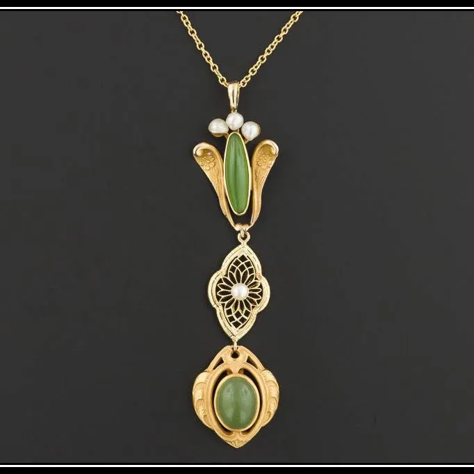 Antique Chrysoprase & Pearl Pendant With Optional 10k Chain | Antique Pin Conversion Pendant