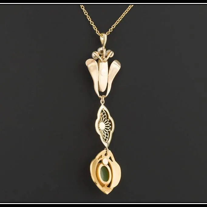 Antique Chrysoprase & Pearl Pendant With Optional 10k Chain | Antique Pin Conversion Pendant