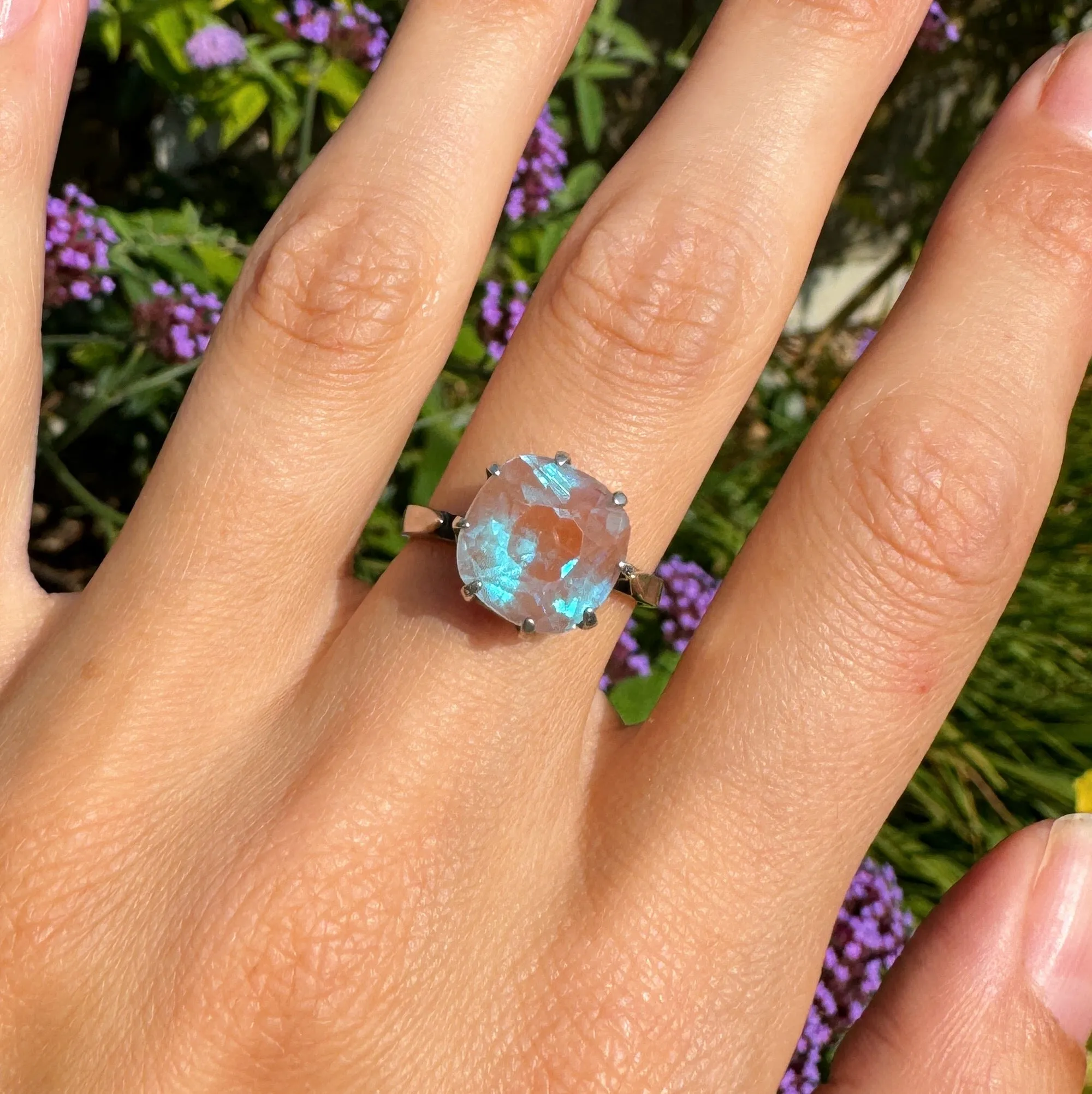 Antique Silver Saphiret Glass Solitaire Ring