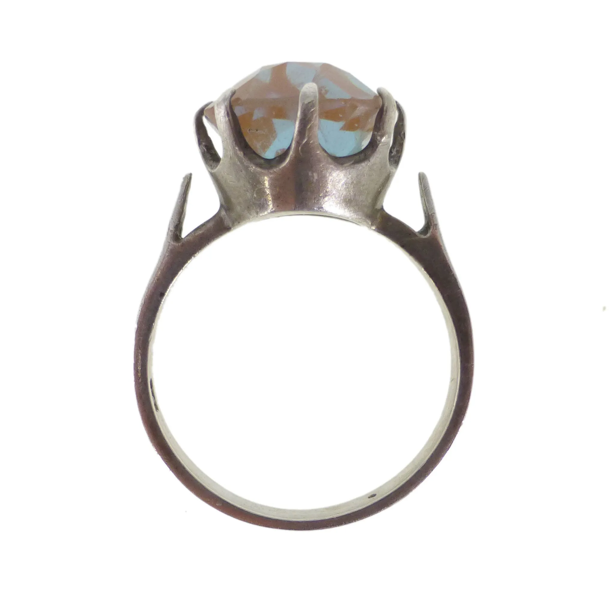 Antique Silver Saphiret Glass Solitaire Ring