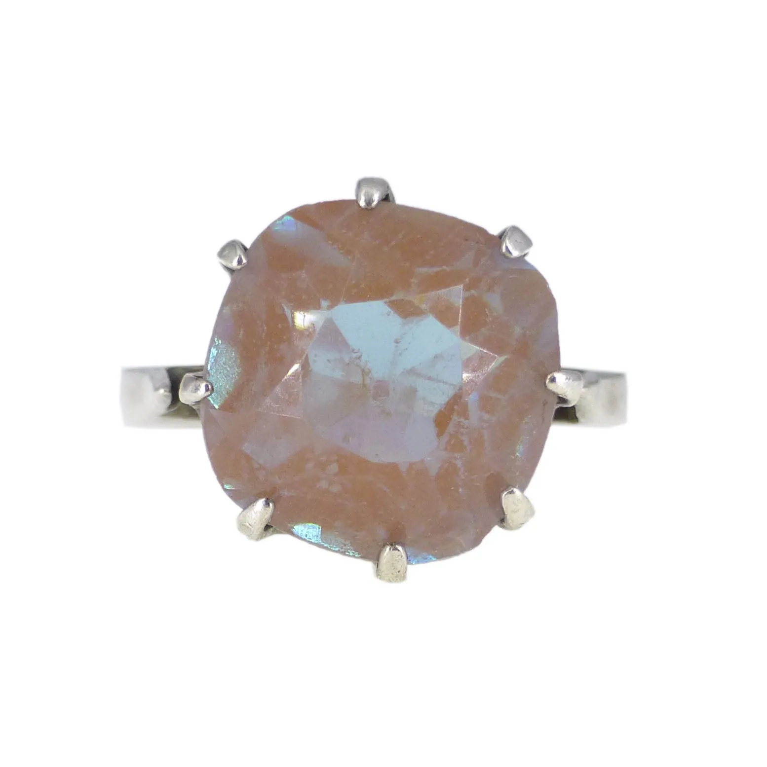 Antique Silver Saphiret Glass Solitaire Ring