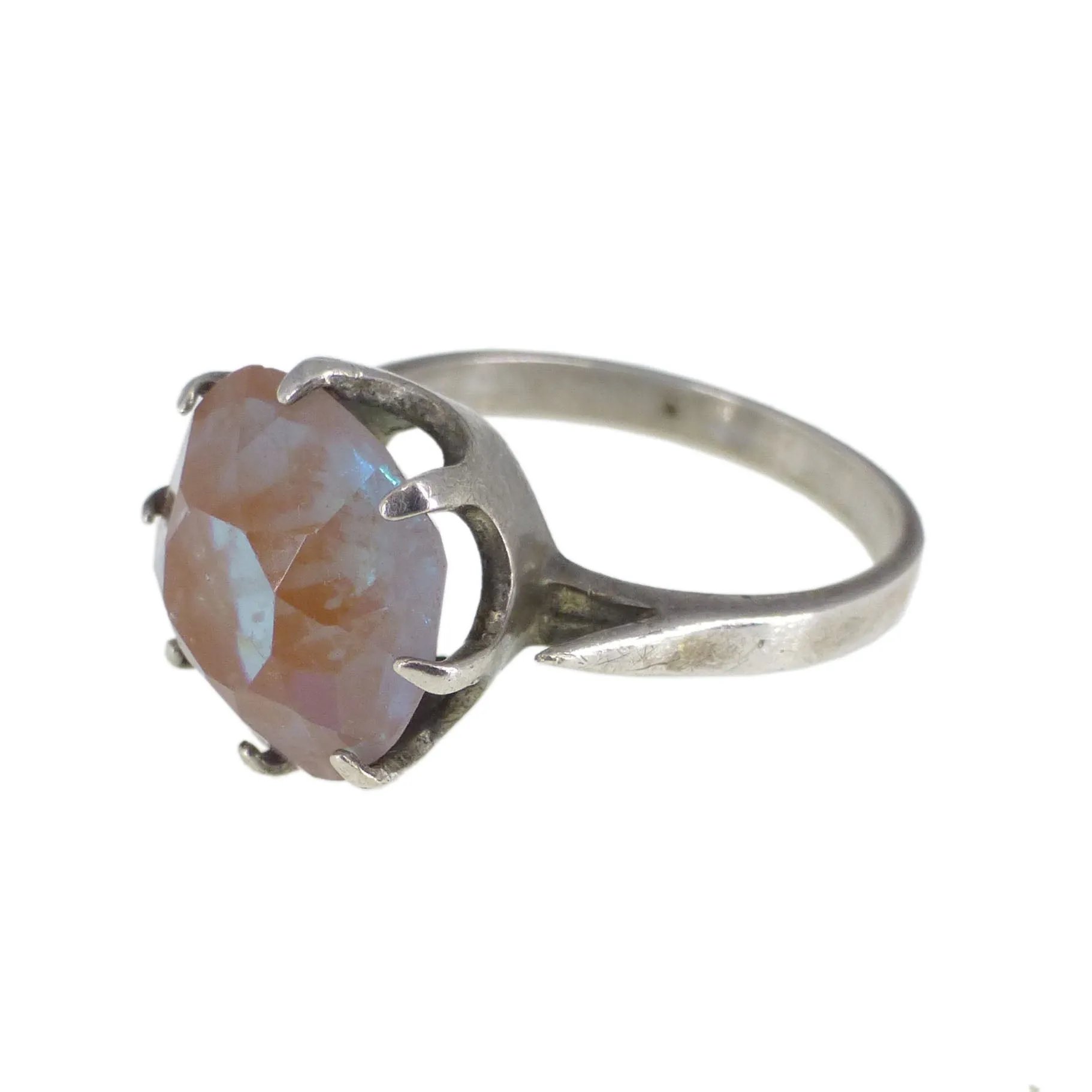 Antique Silver Saphiret Glass Solitaire Ring