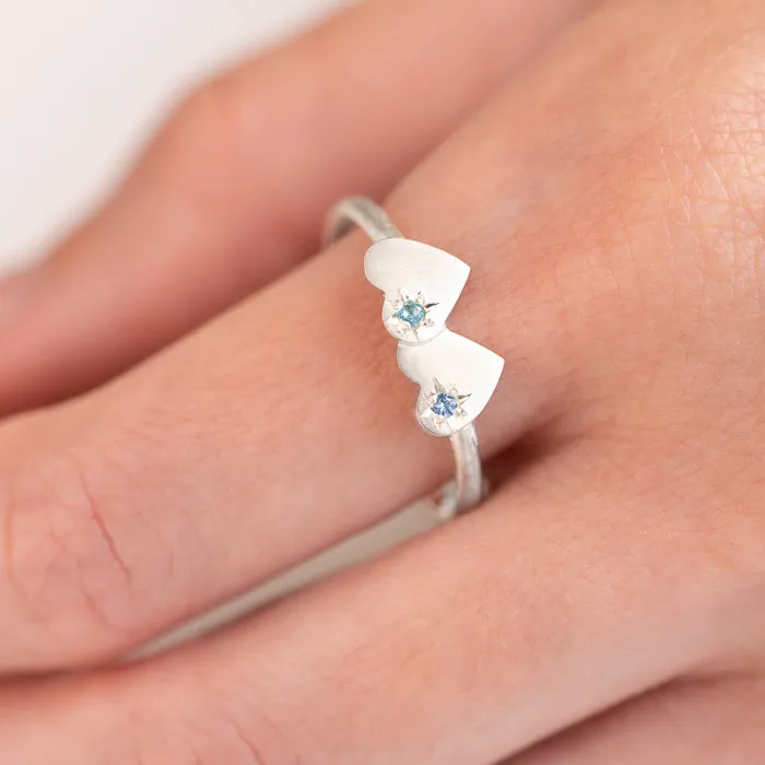 Aquamarine Double Heart Ring