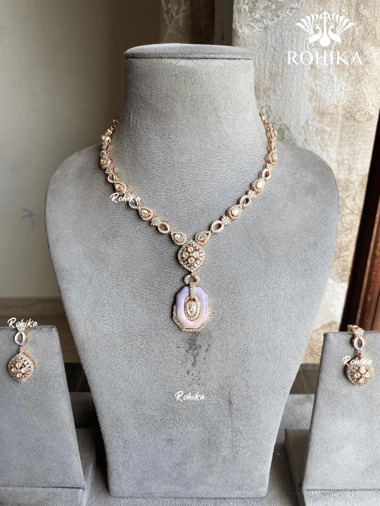 Aroha Moisanite Necklace set - Purple & Pink
