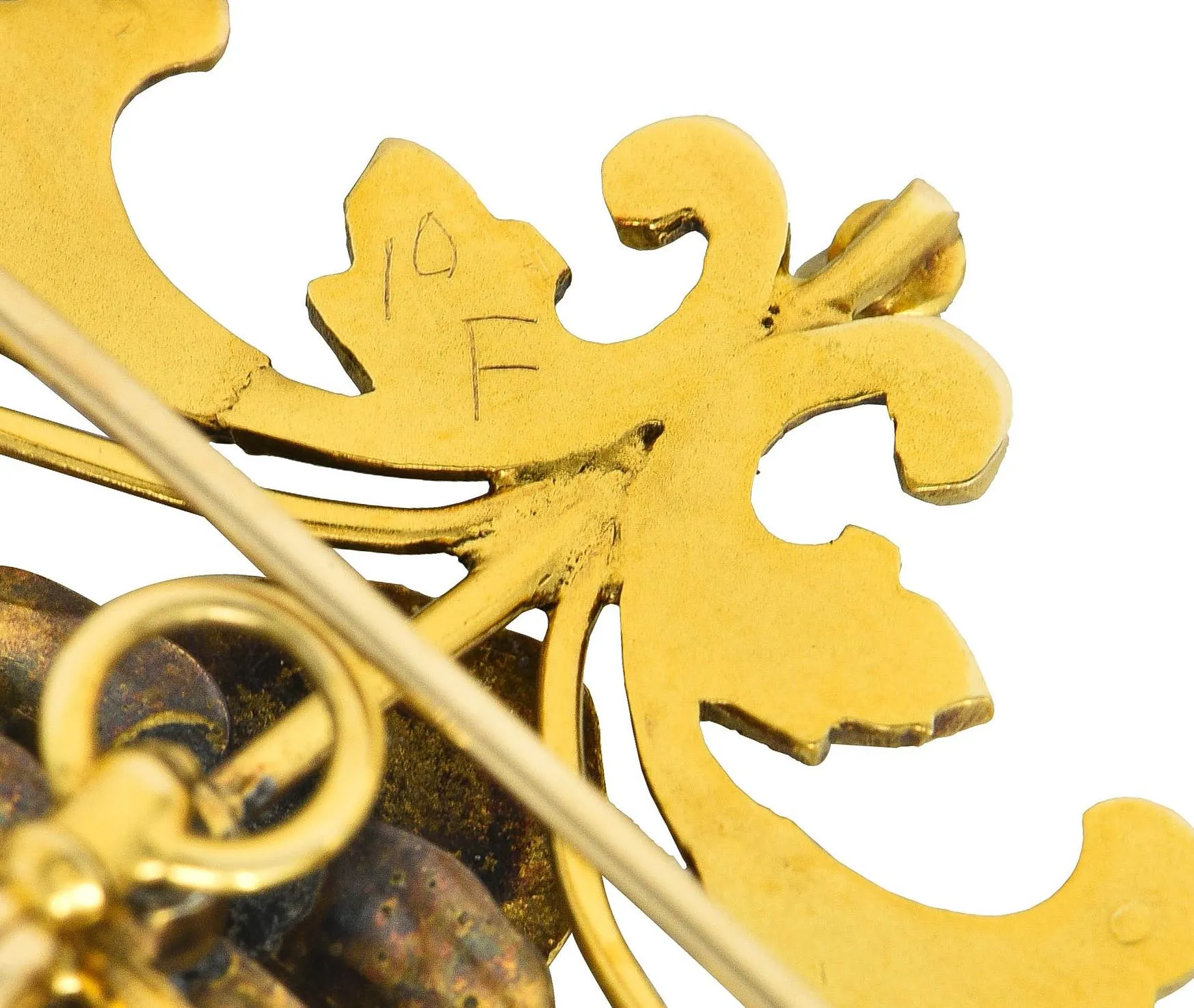 Art Nouveau Diamond Pearl Enamel 14 Karat Yellow Gold Antique Flower Pendant Brooch