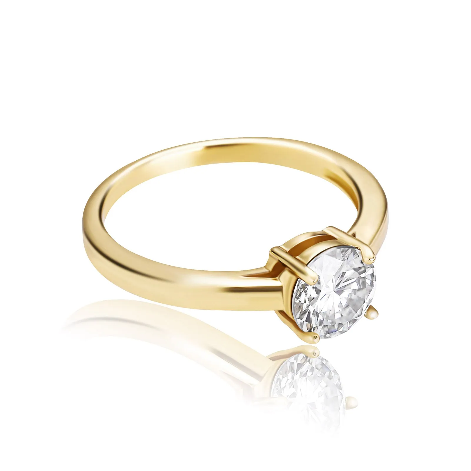 Bare 4 Prong Solitaire Round Cut Moissanite Diamond Ring in Yellow/White Gold