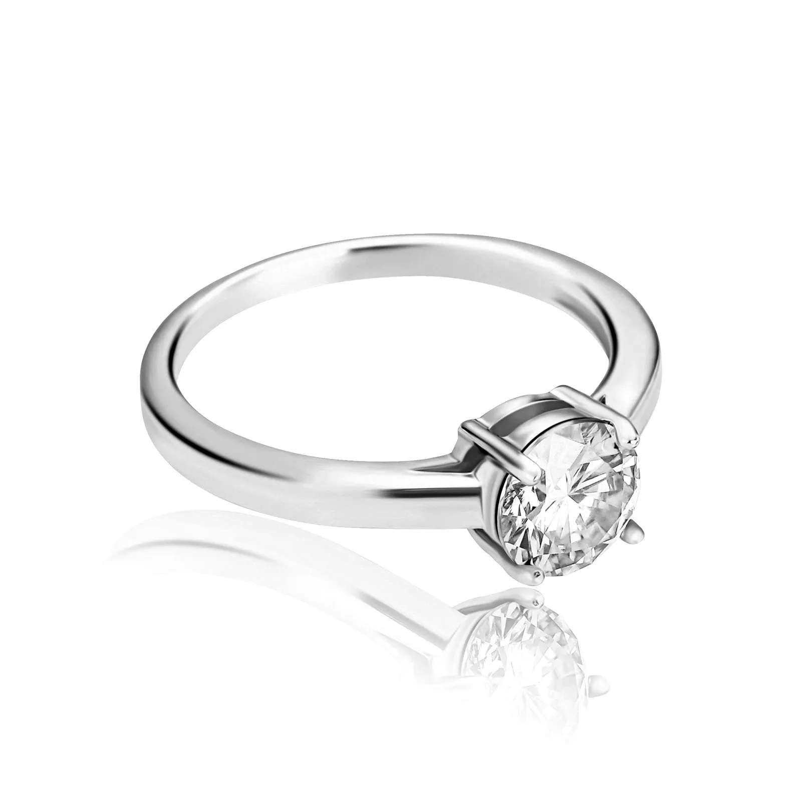 Bare 4 Prong Solitaire Round Cut Moissanite Diamond Ring in Yellow/White Gold